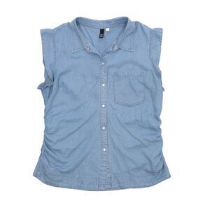 Kut From The Kloth Chambray Top Womens XL Sleeveless Button Front Ruffle Western